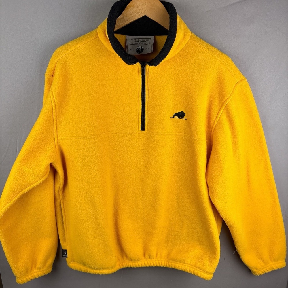 Vintage 1/4 Zip Fleece Mens Medium Made in USA Buffalo Colorado Trading Yellow